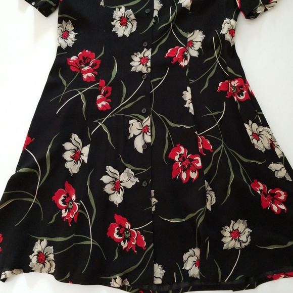 Vintage JNY Blk Floral, Button-Front Dress, 12P - Picture 2 of 5